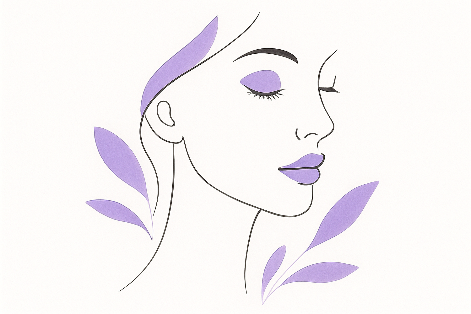 image épuré avec des touches de mauve #8c52FF représentant la beauté féminine